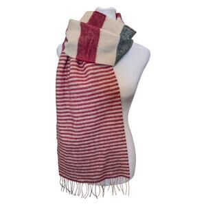 Thomas Pink Lambswool United Kingdom Pink Green Striped Scarf 69"